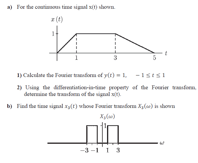 Solved a) For the continuous time signal x(t) shown. 1) | Chegg.com