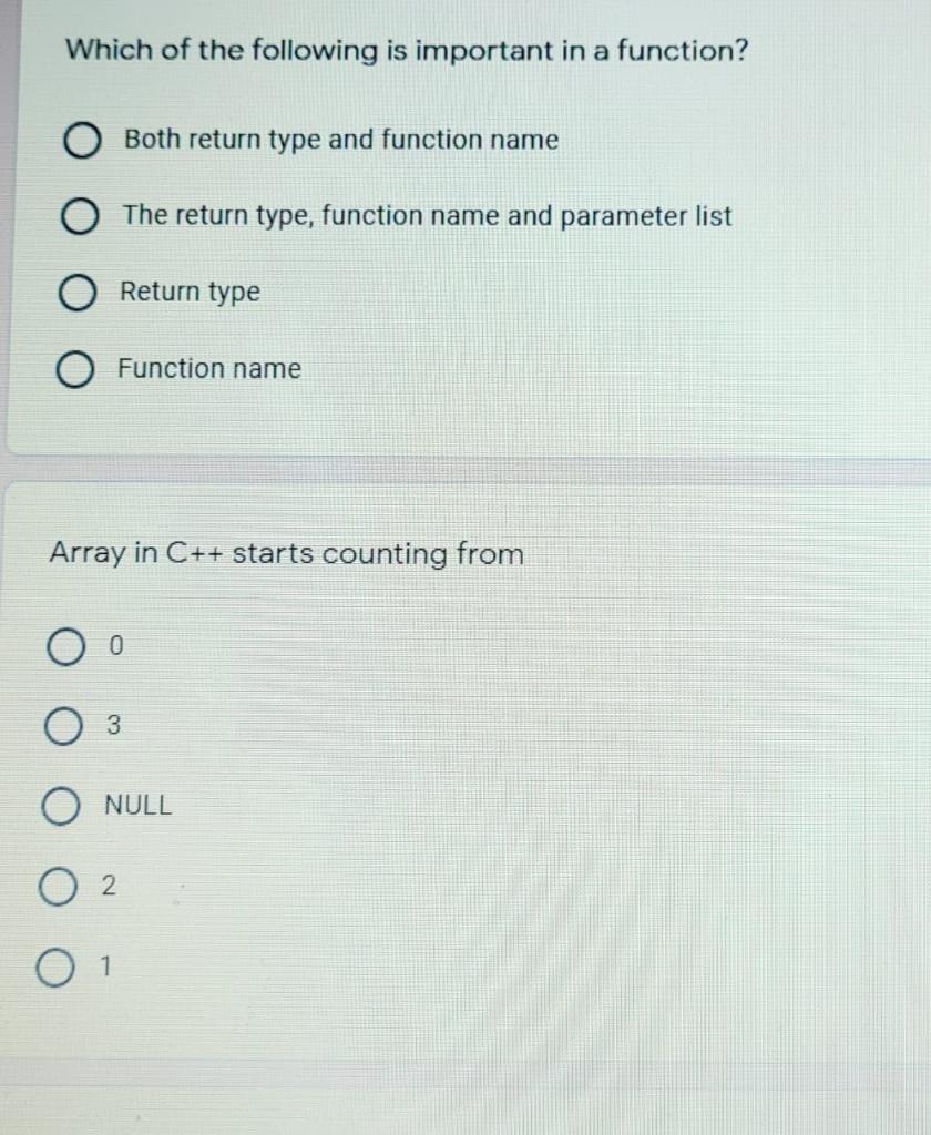 Solved Which of the following is important in a function? | Chegg.com