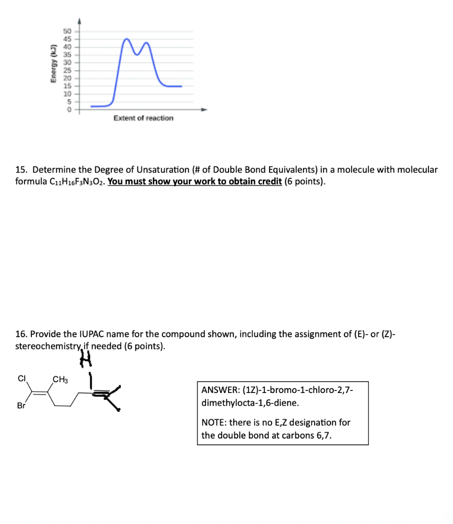 15. Determine the Degree of Unsaturation (\# of Double Bond Equivalents) in a molecule with molecular formula \( \mathrm{C}_{