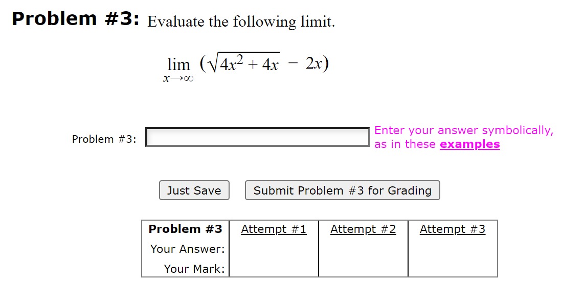 Solved Problem \#3: Evaluate the following limit. | Chegg.com