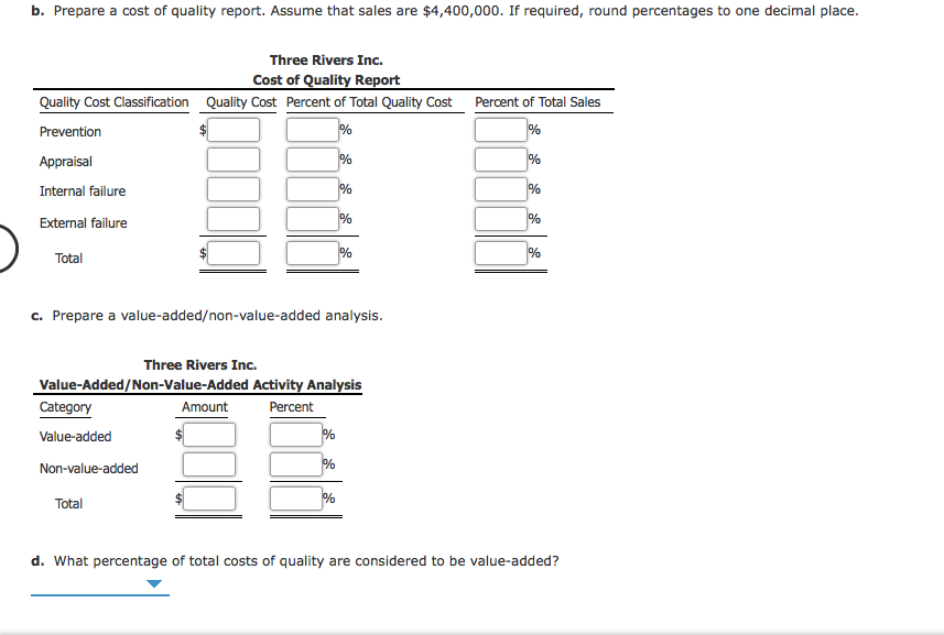 Solved Cost of Quality and ValueAdded/NonValueAdded