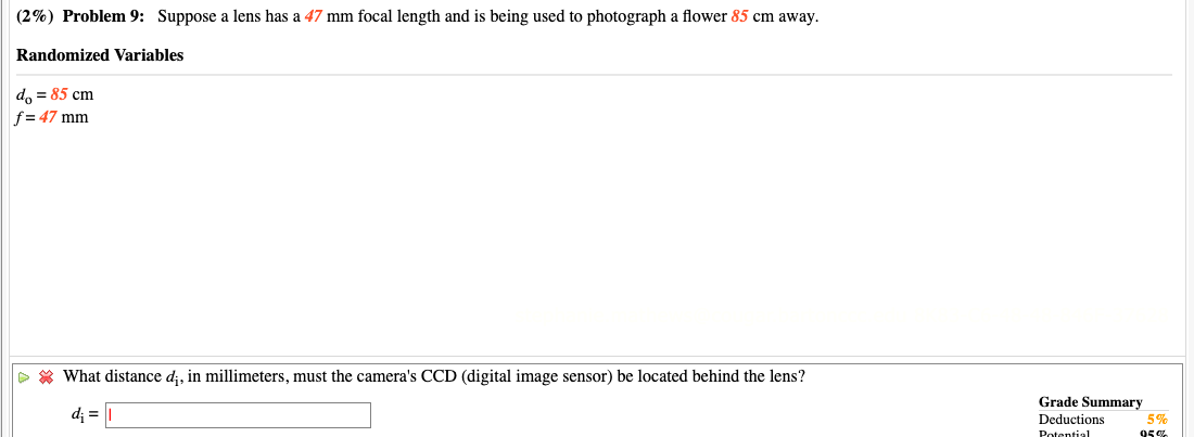 Solved (2\%) Problem 9: Suppose a lens has a 47 mm focal | Chegg.com