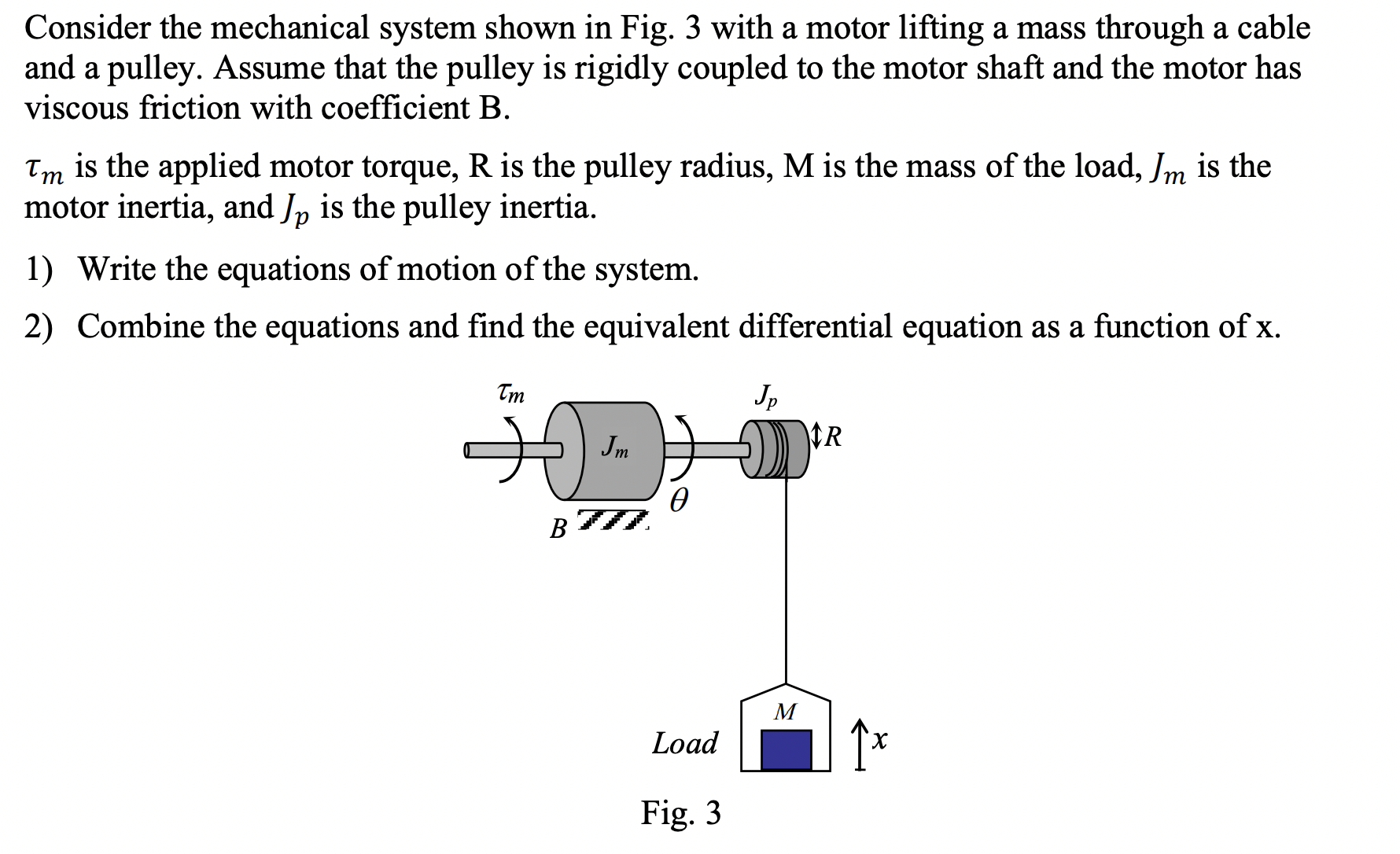 Solved Consider the mechanical system shown in Fig. 3 ﻿with | Chegg.com