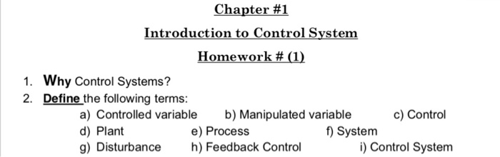 Solved Chapter #1 Introduction to Control System Homework # | Chegg.com