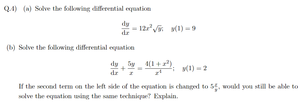 Solved Q.4) (a) Solve the following differential equation | Chegg.com
