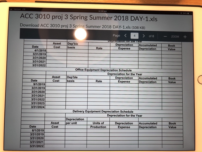 Solved ACC 3010 proj 3 Spring Summer 2018 DAY1.xls Download