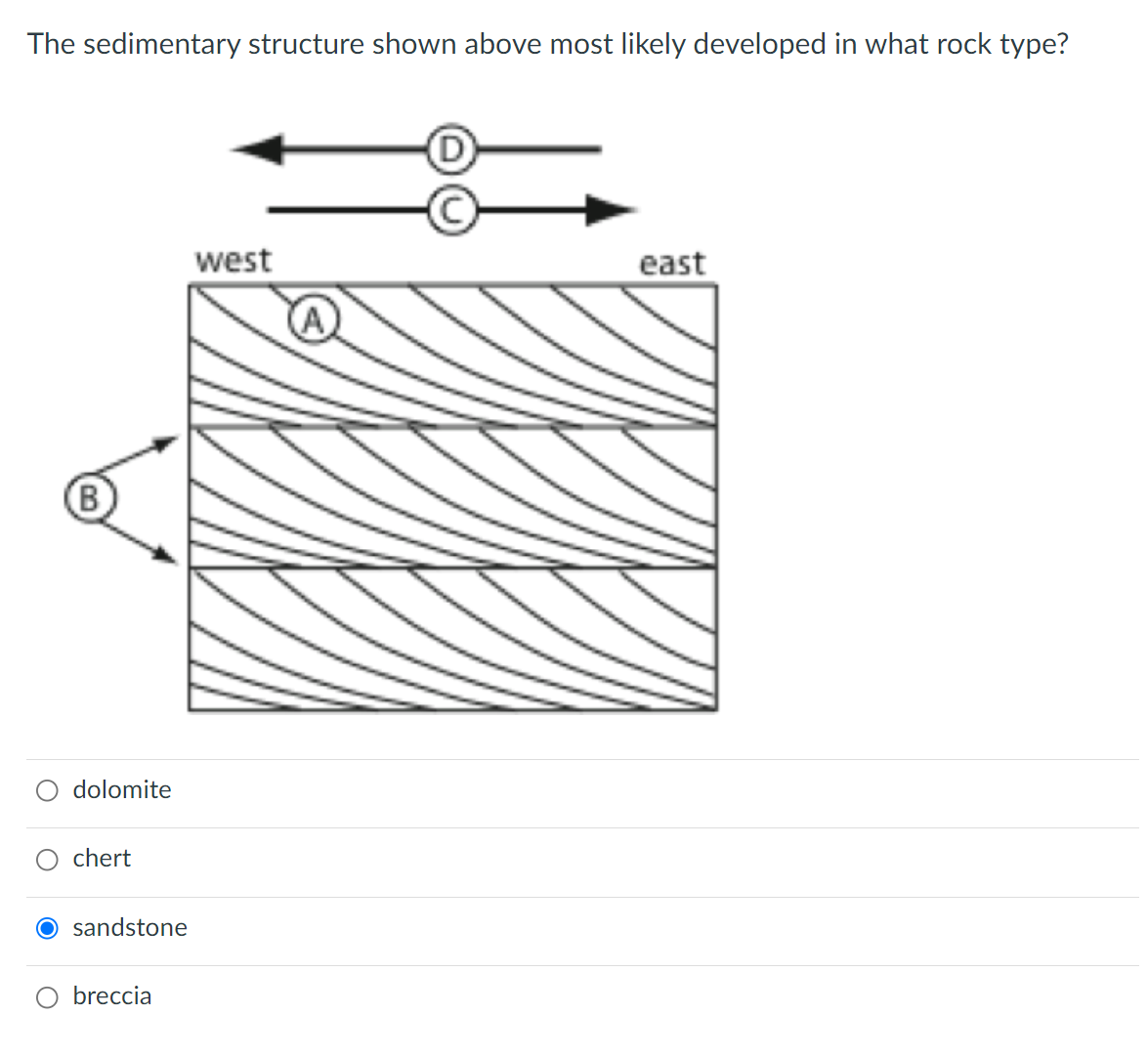 Solved The sedimentary structure shown above most likely | Chegg.com