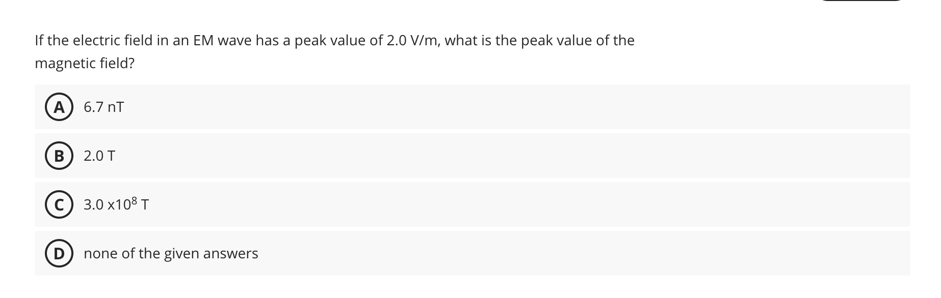 Solved If ﻿the electric field in an EM ﻿wave has a peak | Chegg.com