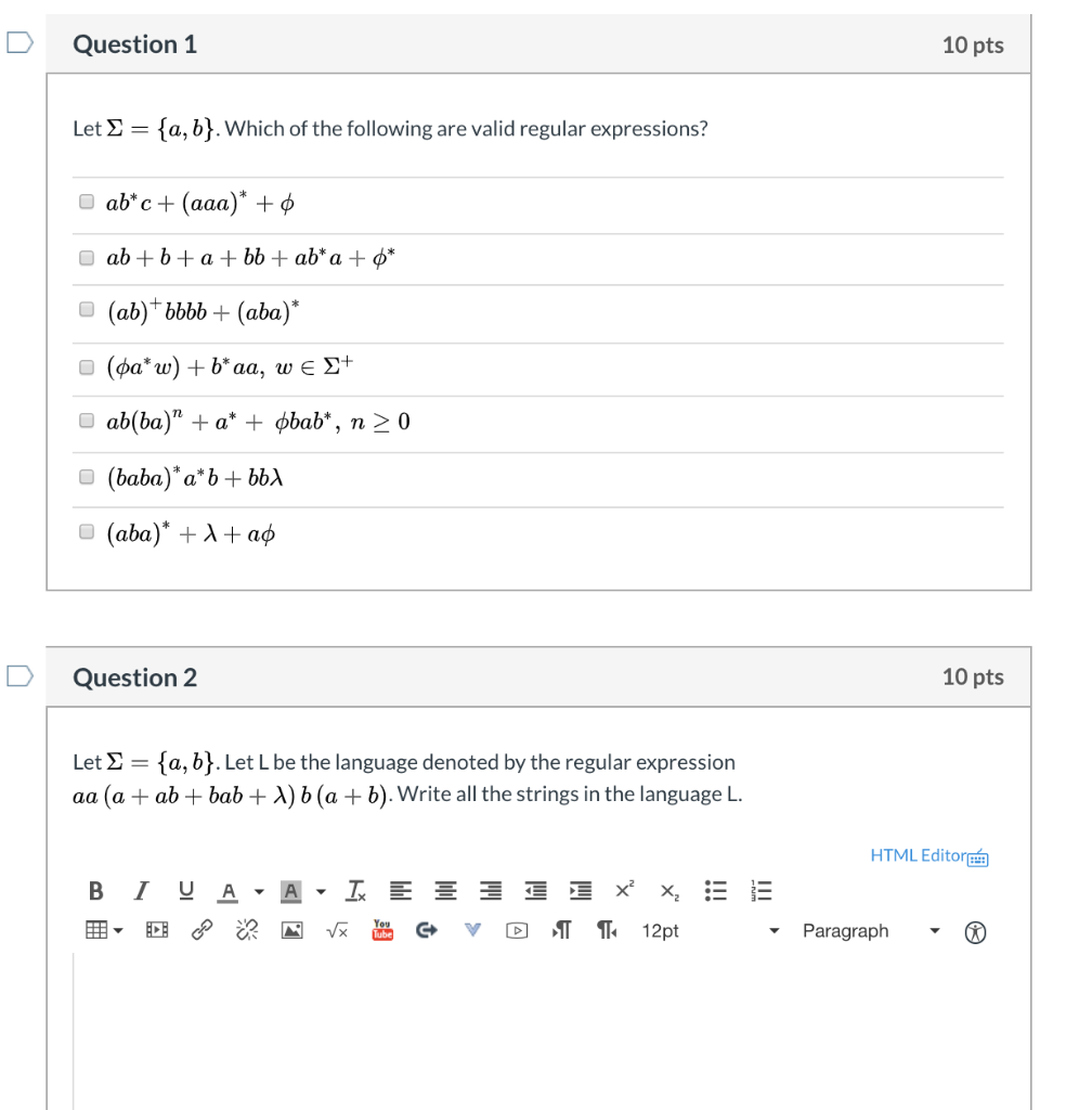 Solved Question 1 10 Pts Let S = {a,b}. Which Of The | Chegg.com