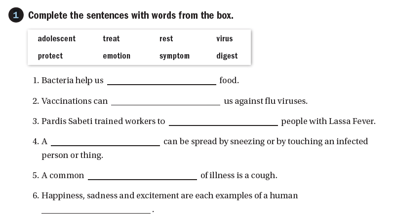 Solved 1 Complete the sentences with words from the box. | Chegg.com