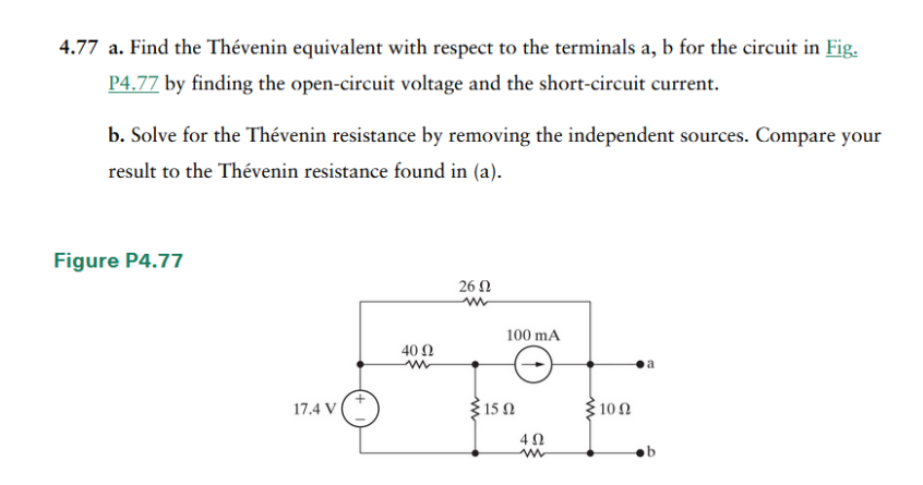 Solved 4.77 A. Find The Thévenin Equivalent With Respect To | Chegg.com