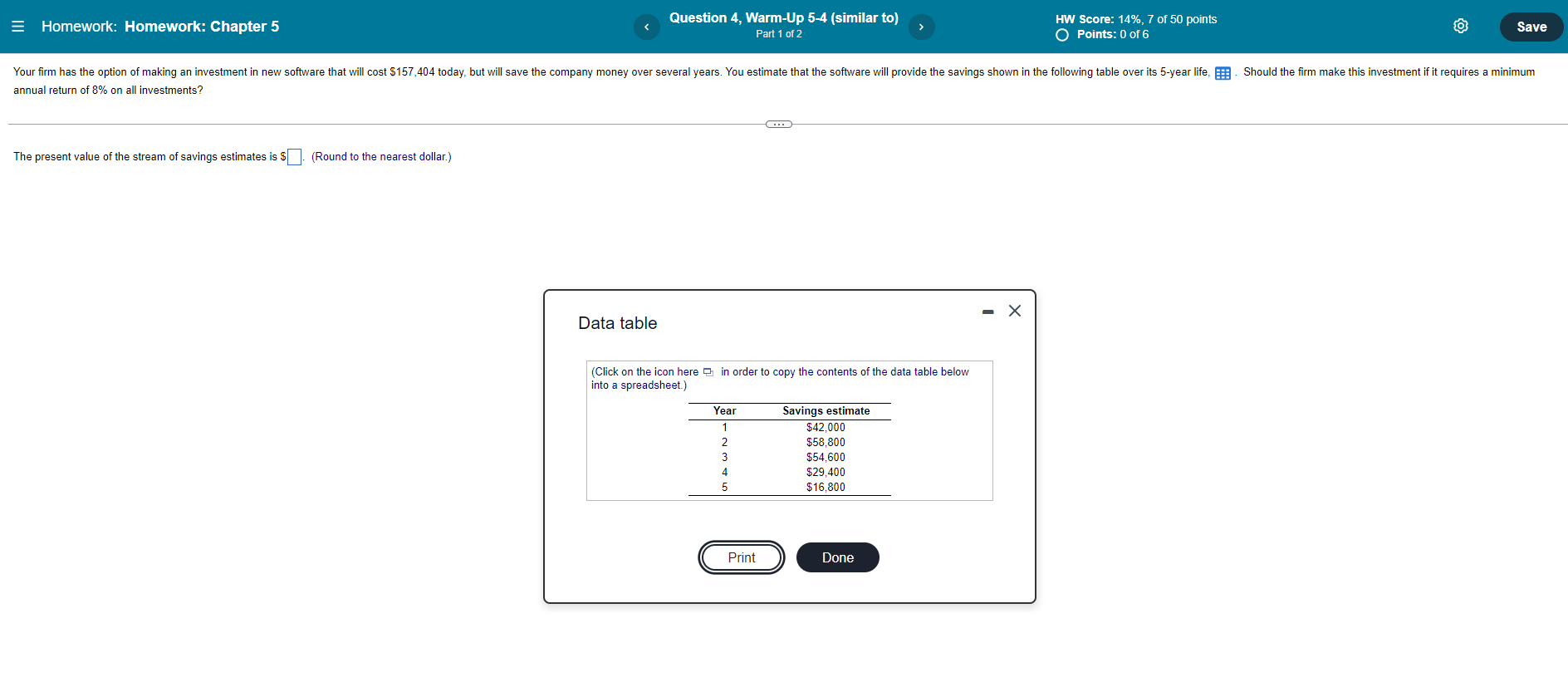 Solved = Homework: Homework: Chapter 5 Question 4, Warm-Up | Chegg.com