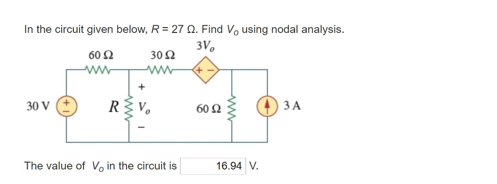 Solved In the circuit given below, R-27 Ω. Find Vo using | Chegg.com