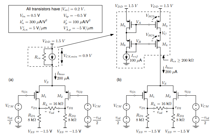 Two Pmos Differential Amplifier Circuits Are Shown