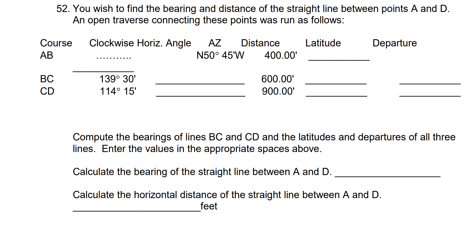 Solved 52. You wish to find the bearing and distance of the | Chegg.com