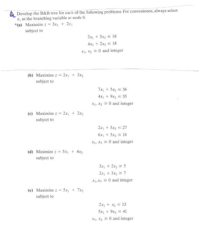 Solved Q. Develop The B\&B Tree For Each Of The Following | Chegg.com