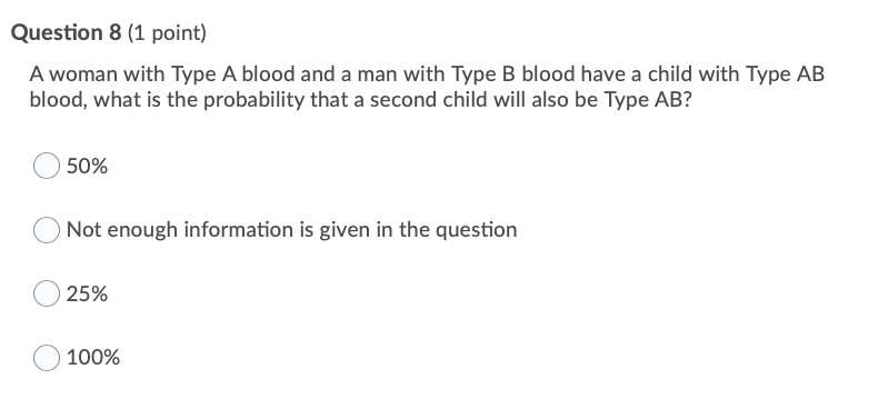 Solved Question 8 (1 point) A woman with Type A blood and a | Chegg.com