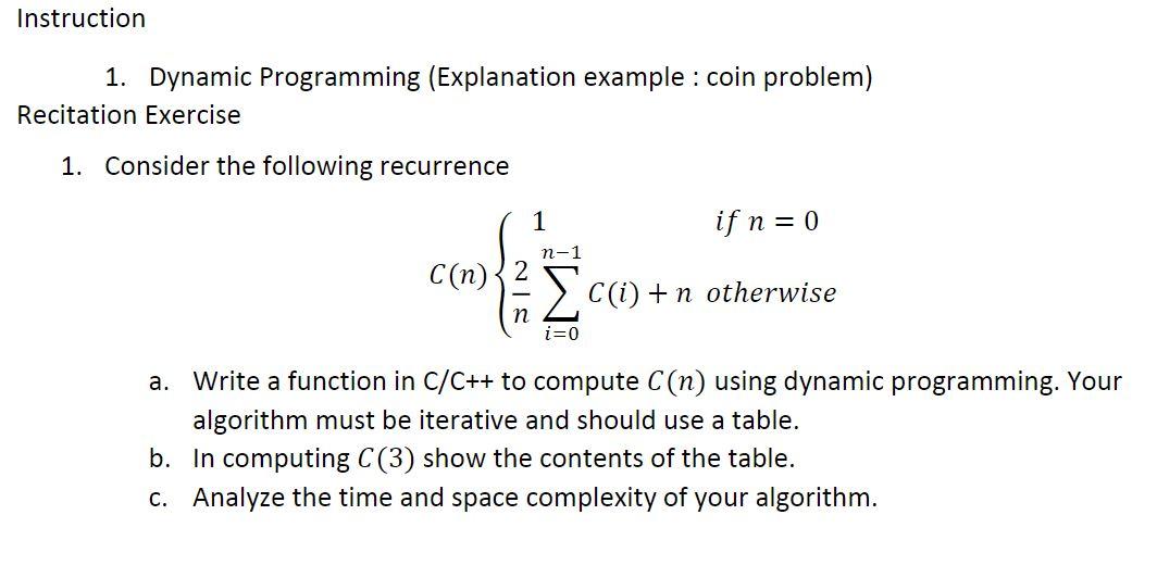 Solved Instruction 1. Dynamic Programming (Explanation | Chegg.com