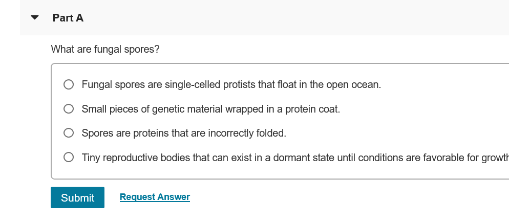 Solved Part A What are fungal spores? Fungal spores are | Chegg.com