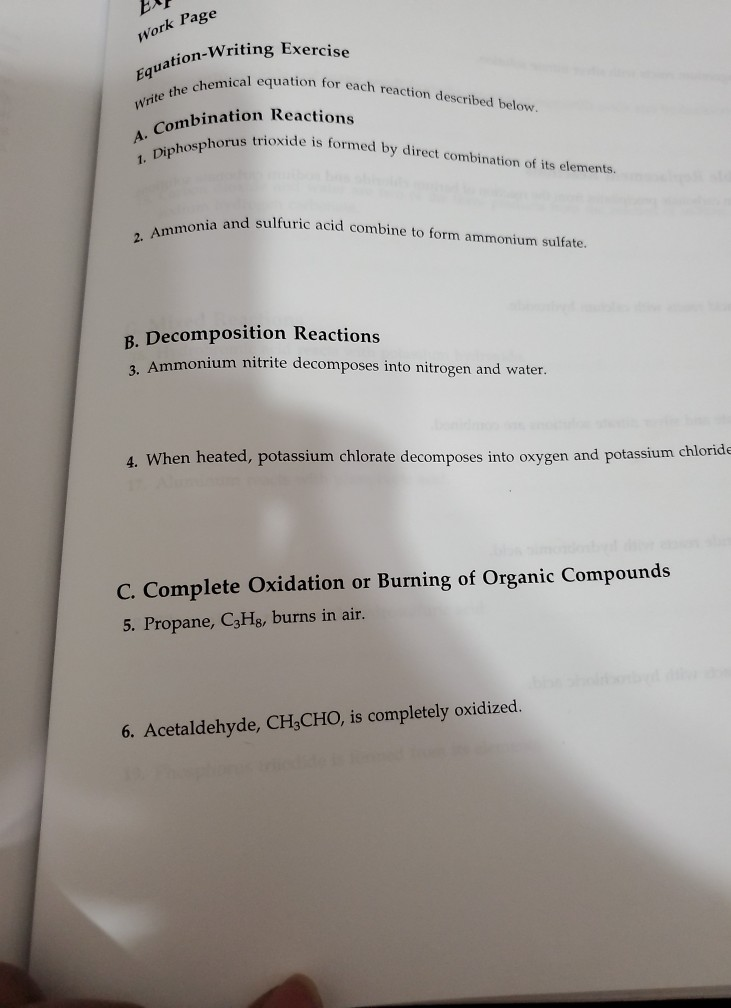 Solved Work Page Equation-Writing Exercise Write the | Chegg.com