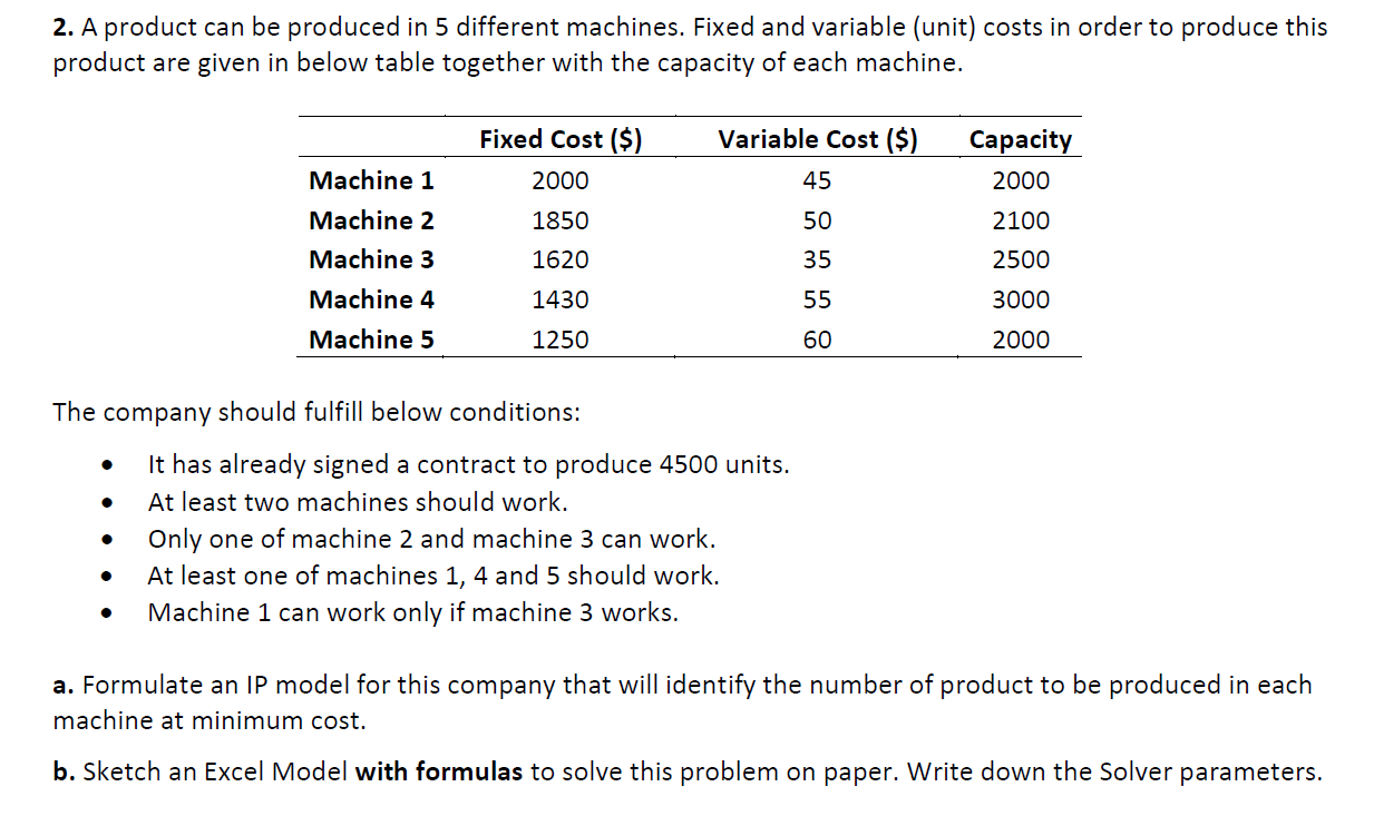 Solved 2. A product can be produced in 5 different machines. | Chegg.com