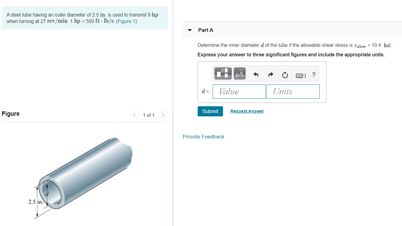Solved A steel tube having an outer diameter of 2.5 in. is | Chegg.com