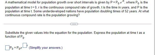 Solved A mathematical model for population growth over short | Chegg.com