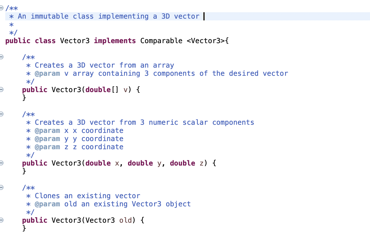 Solved > /** * An immutable class implementing a 3D vector | | Chegg.com