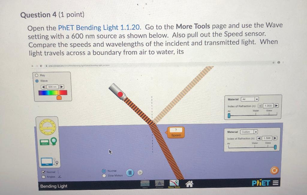 Solved Question 4 (1 point) Open the PhET Bending Light