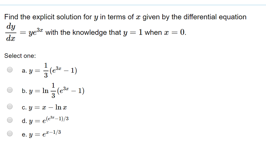 Solved Find the explicit solution for y in terms of x given | Chegg.com