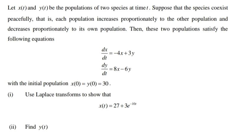 Solved Let x(t) and y(t) be the populations of two species | Chegg.com