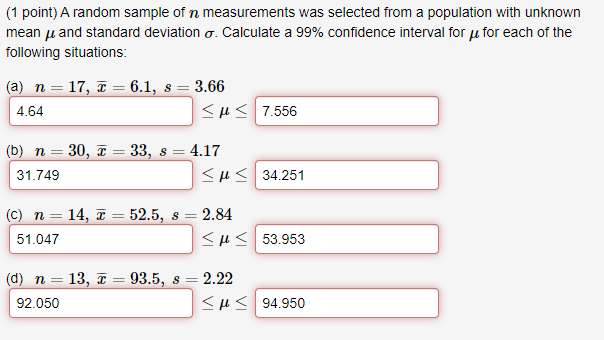 Solved A random sample of n measurements was selected from | Chegg.com