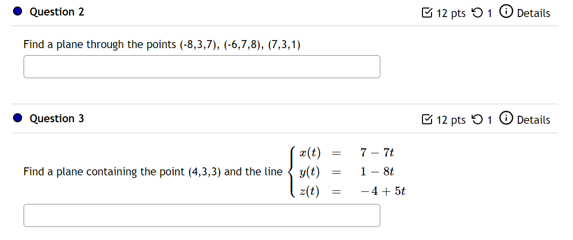 Solved Find A Plane Through The Points | Chegg.com