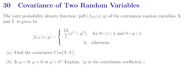 Solved 30 Covariance of Two Random Variables The joint | Chegg.com