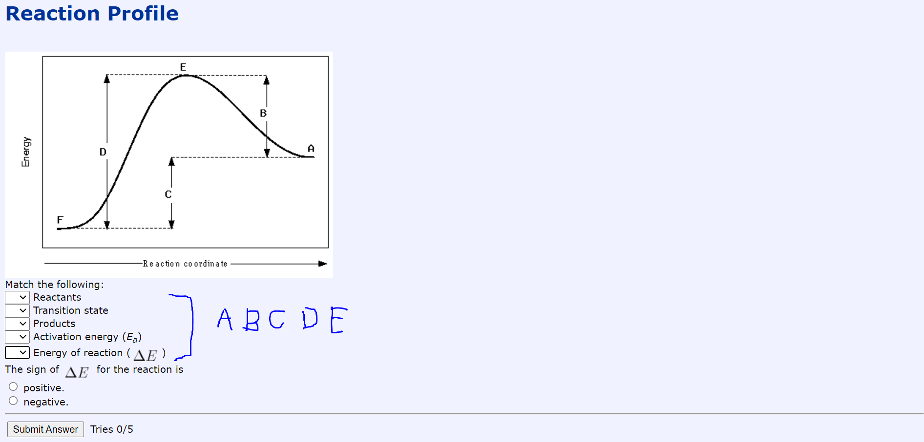 Solved Reaction Profile E B Energy D F -Reaction coordinate | Chegg.com
