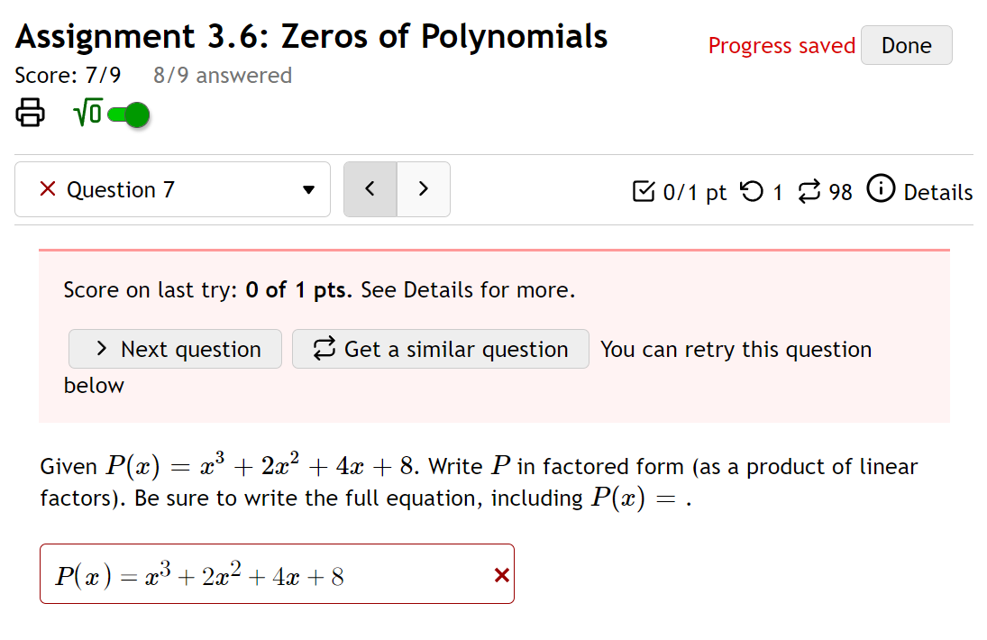 Solved Progress saved Done Assignment 3.6: Zeros of | Chegg.com