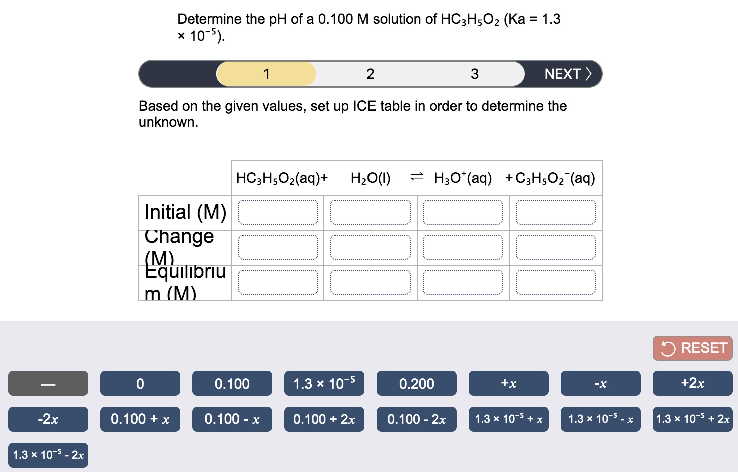 Solved Determine the pH of a 0.100 M solution of HC3H5O2 (Ka | Chegg.com