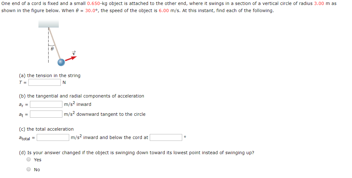 Solved One end of a cord is fixed and a small 0.650-kg | Chegg.com