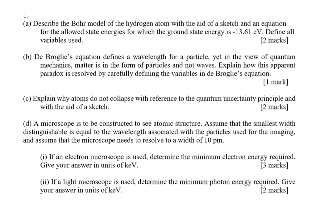 Solved (a) Describe the Bohr model of the hydrogen atom with | Chegg.com