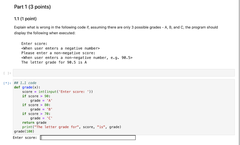 Solved Part 1 (3 points) 1.1 (1 point) Explain what is wrong | Chegg.com