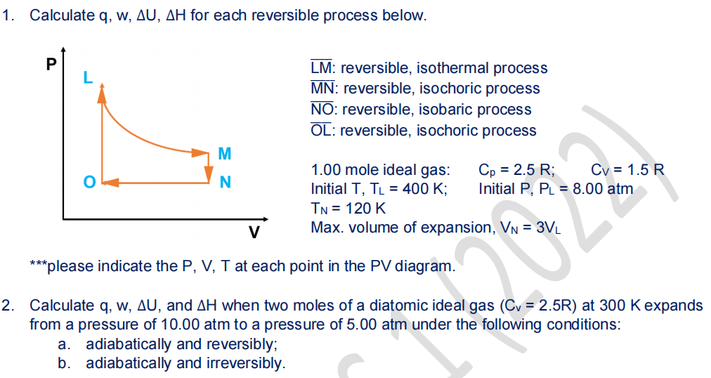 Solved Calculate q ,w,ΔU,ΔH for each reversible process | Chegg.com