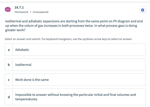 Solved 16 7 1 Homework Unanswered Isothermal And Adiabatic Chegg Com