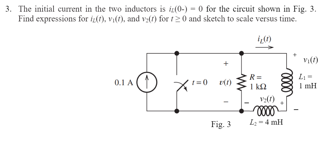 Solved 3. The initial current in the two inductors is i(0-) | Chegg.com