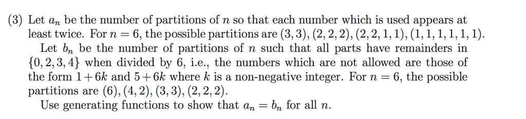 Solved (3) Let an be the number of partitions of n so that | Chegg.com