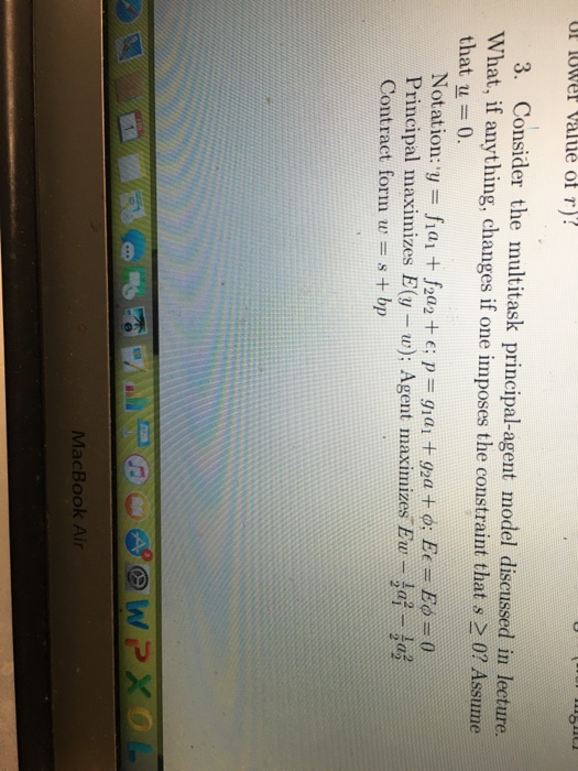 Consider the multitask principal agent model chegg