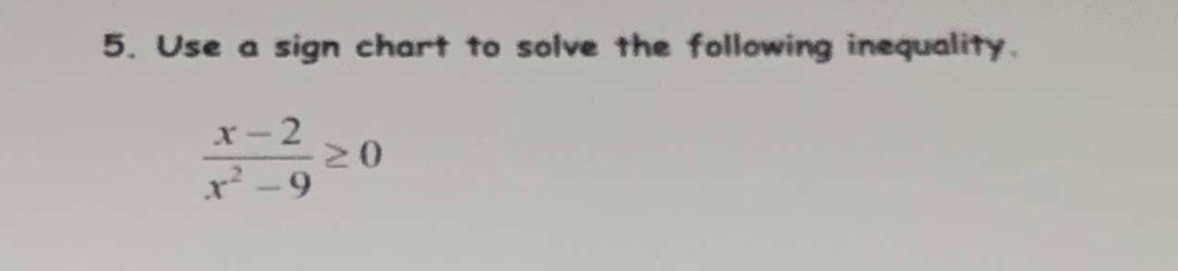 Solved 5. Use a sign chart to solve the following inequality | Chegg.com