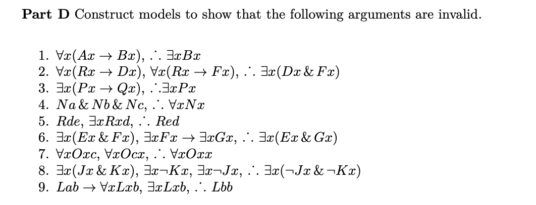 Solved Part D Construct models to show that the following | Chegg.com