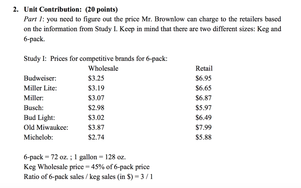2. Unit Contribution: (20 points) Part 1: you need to | Chegg.com
