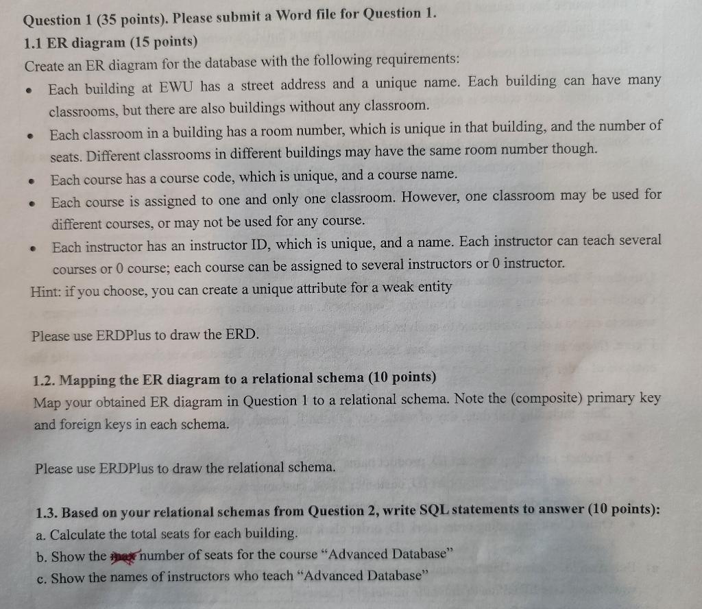 Solved e e Question 1 (35 points). Please submit a Word file | Chegg.com