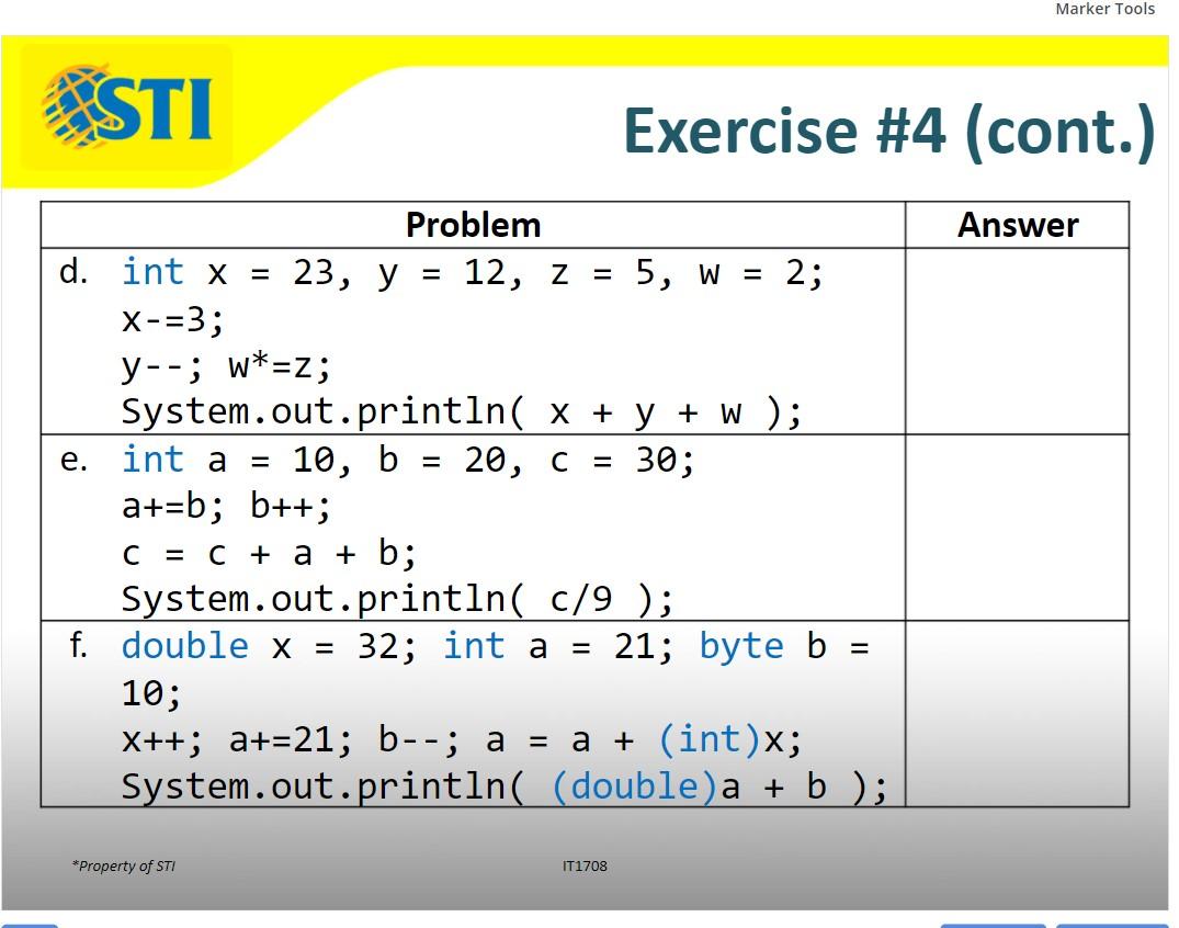 Solved Marker Tools Sti Exercise 4 Cont Answer E Int A Chegg Com